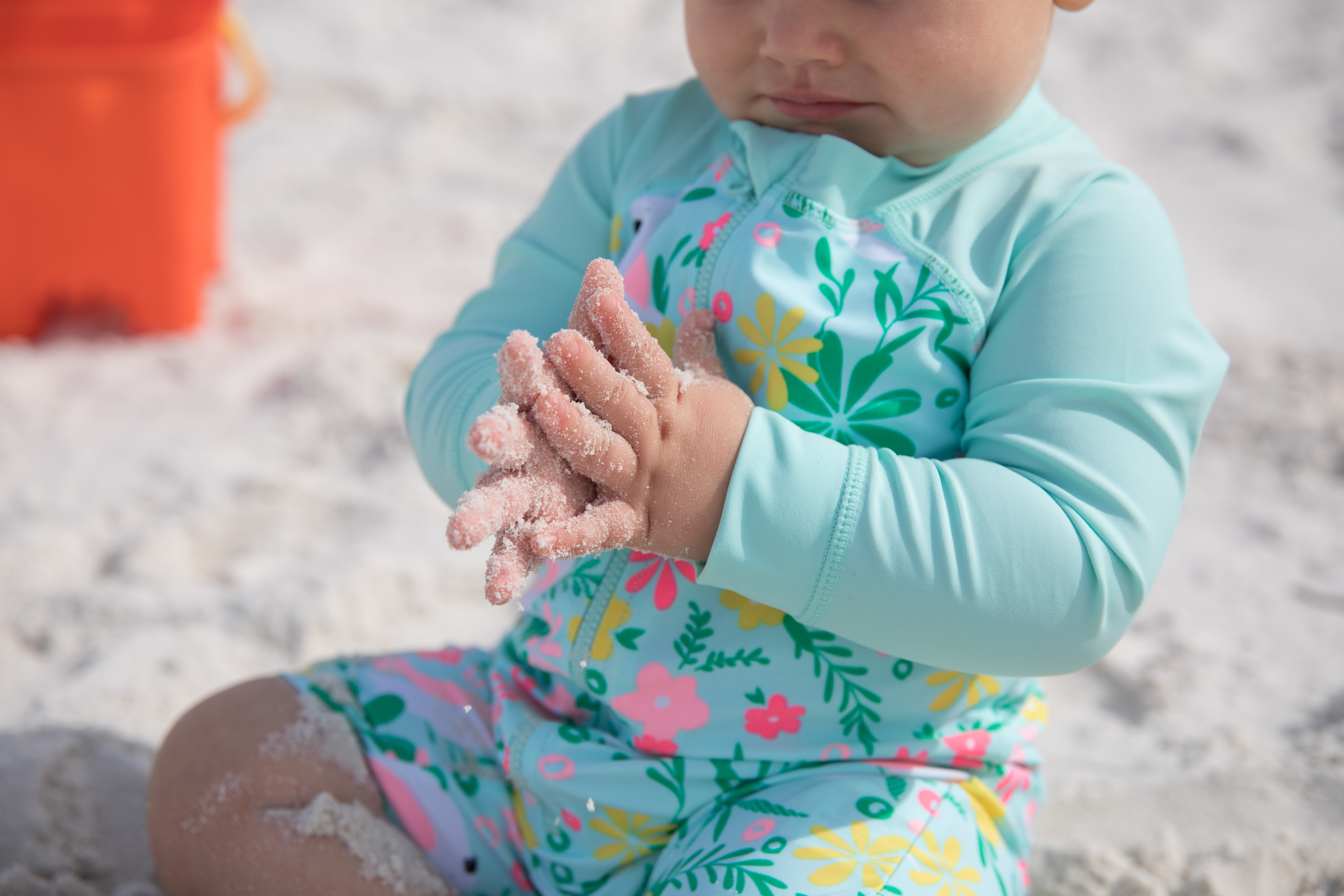 Baby wearing sun protection outdoors